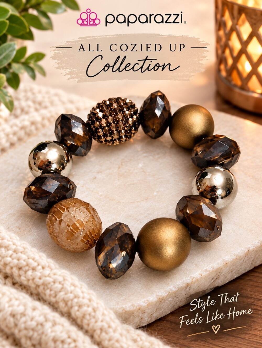 Paparazzi 'Blockbuster Collection"  Chunky Beaded Bracelet In Bronze Tones